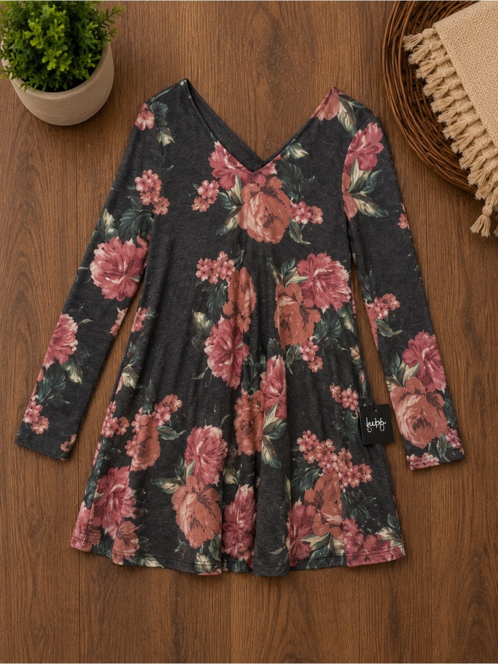 by & by Floral Long Sleeve Dress - Pink Roses cocktail dress
